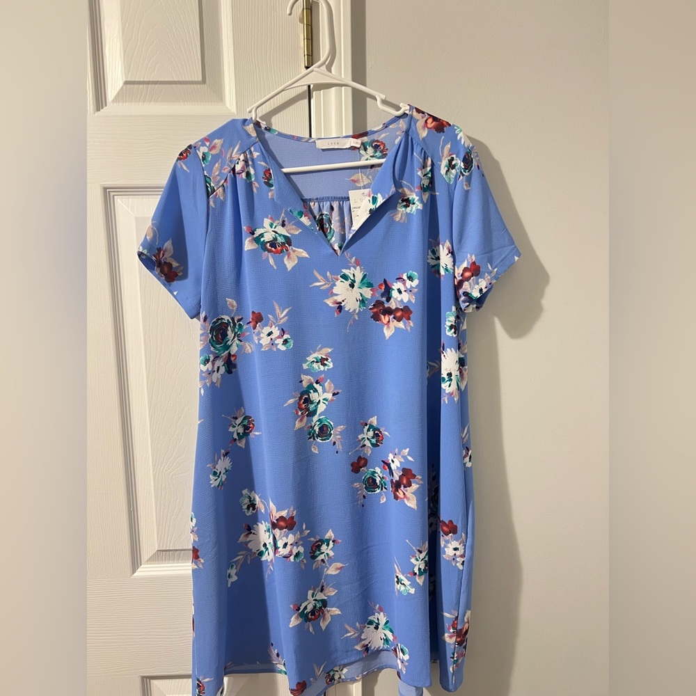 NWT light blue floral dress with pockets size small